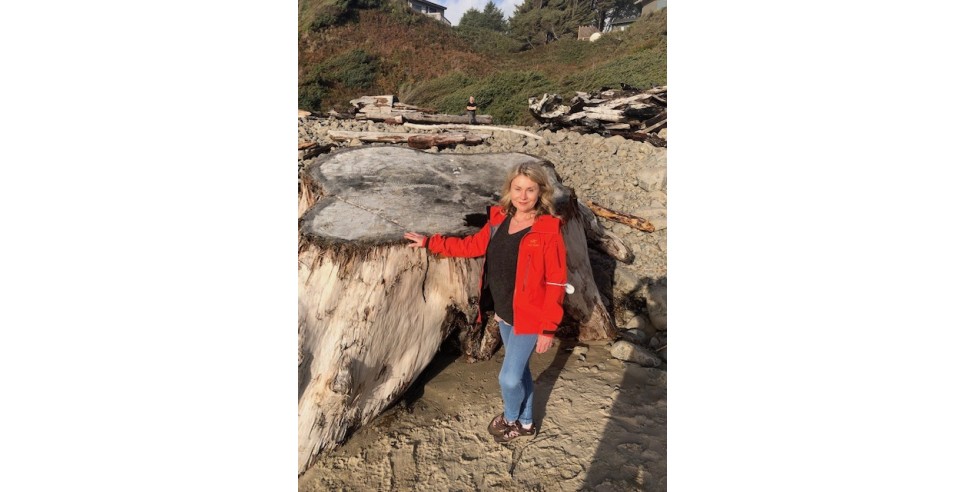 Patricia Vaccarino on the beach in Manzanita